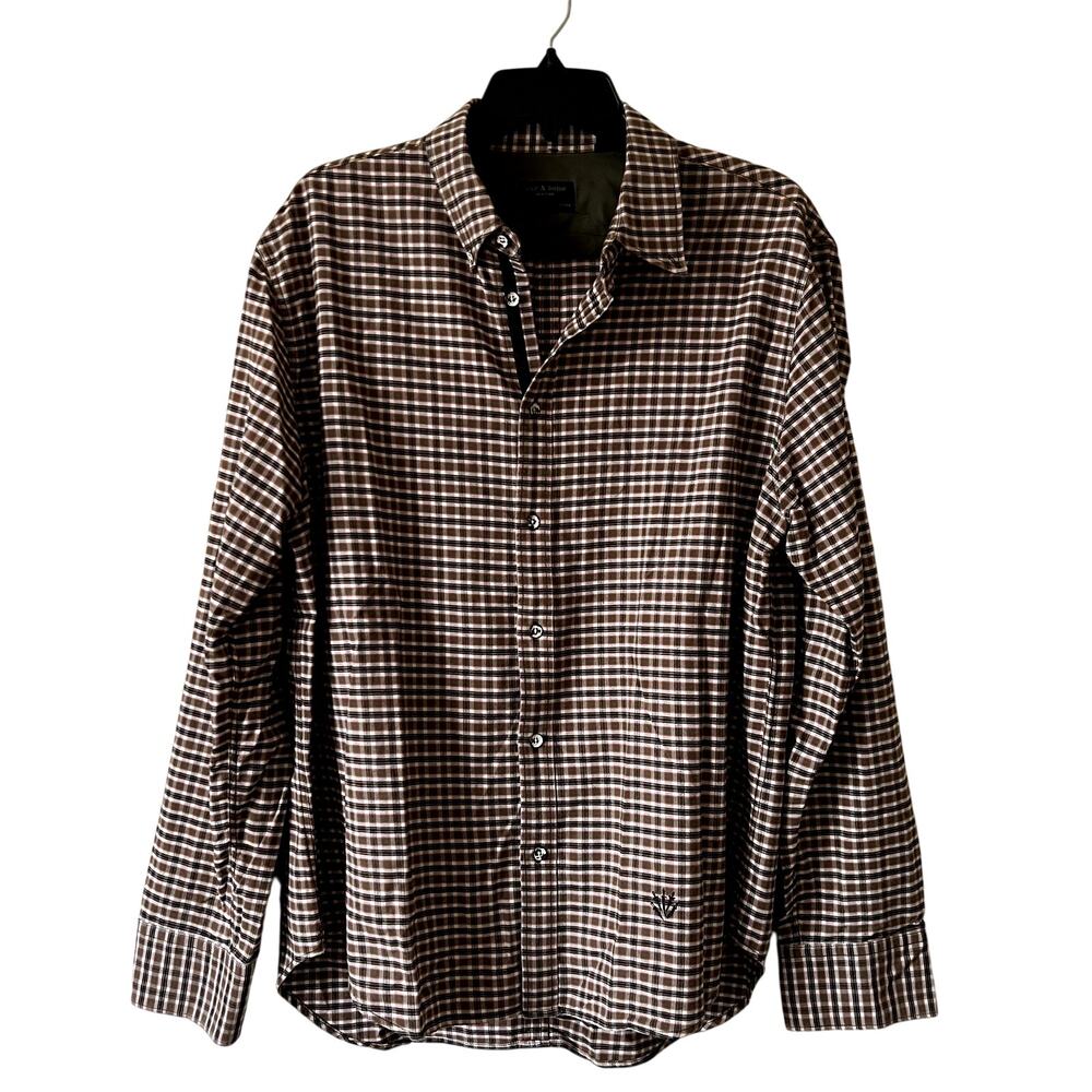 Rag & Bone Matthew Flannel Plaid Shirt size XL brown black